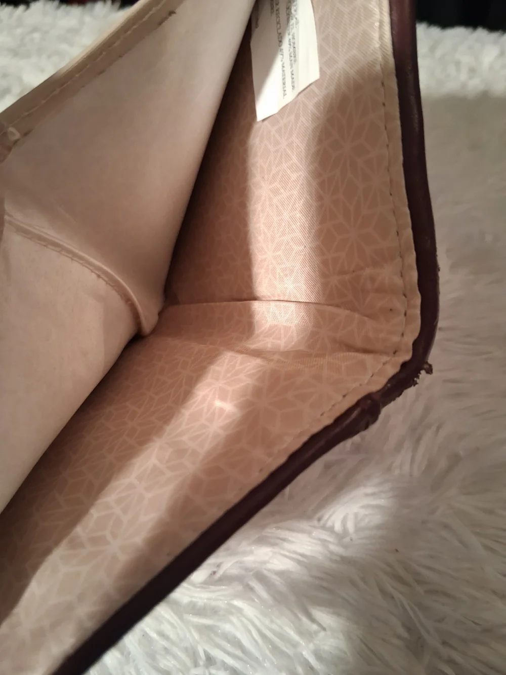 Woven Leather Compact Wallet - WINE Color Callout Lil  Peeling  In Corner